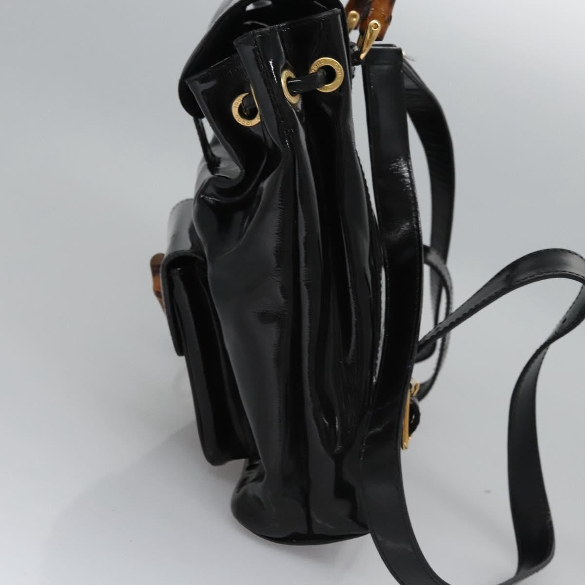 Gucci Vintage Bamboo Backpack Patent Black Patent_Leather Backpack Bag (Authentic Pre-Loved)