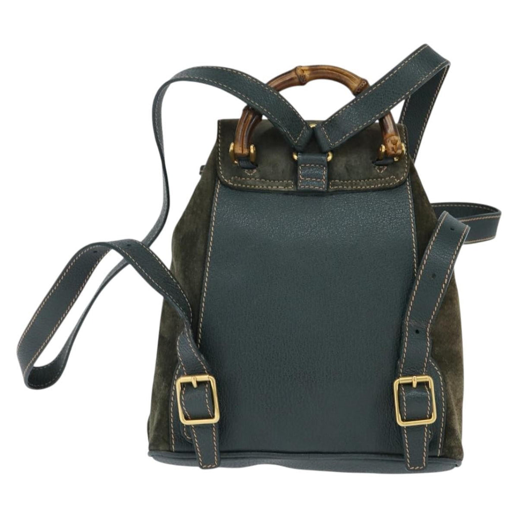 Gucci Vintage Bamboo Backpack Suede Khaki Suede Backpack Bag (Authentic Pre-Loved)