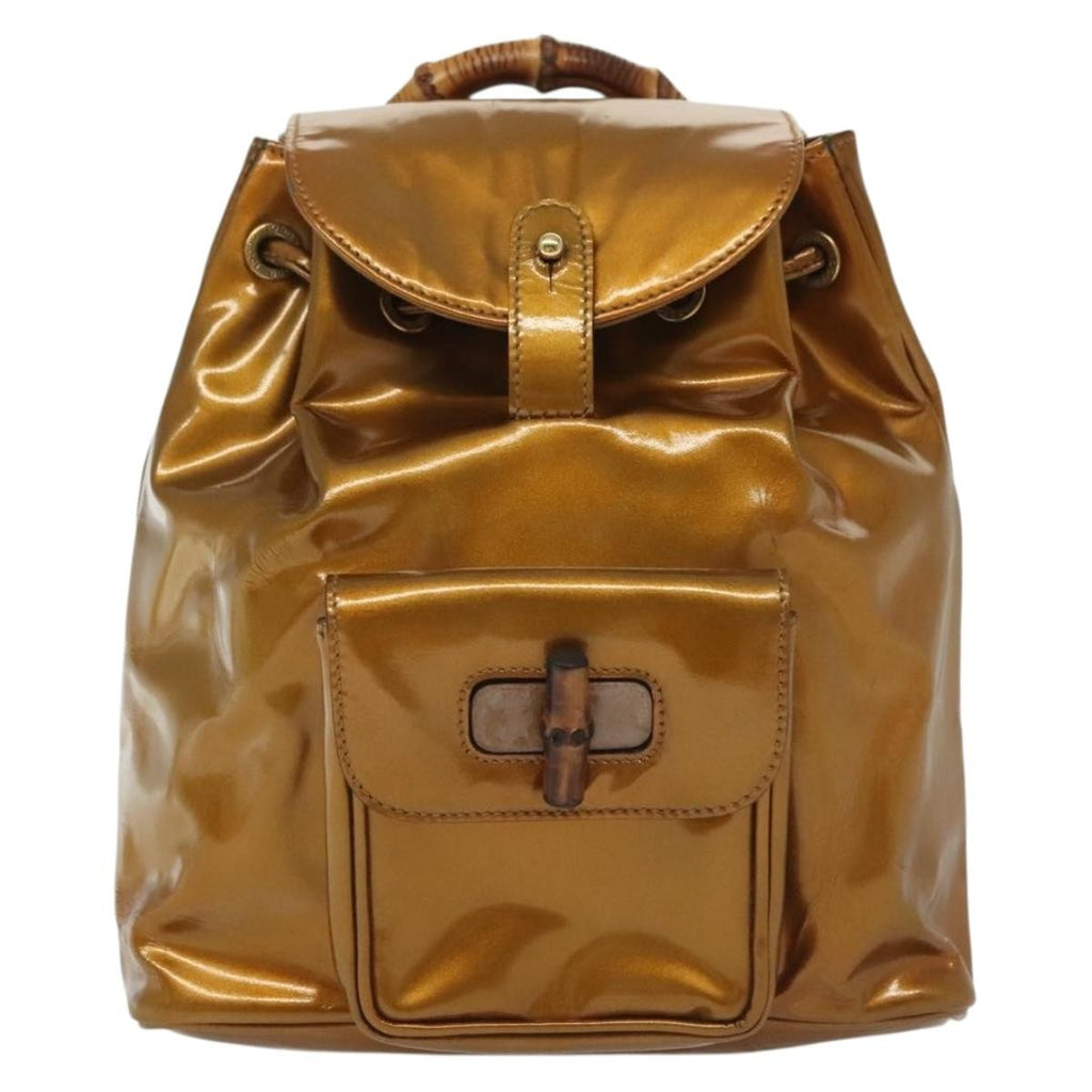 Gucci Vintage Bamboo Backpack Patent Gold Patent_Leather Bag (Authentic Pre-Loved)