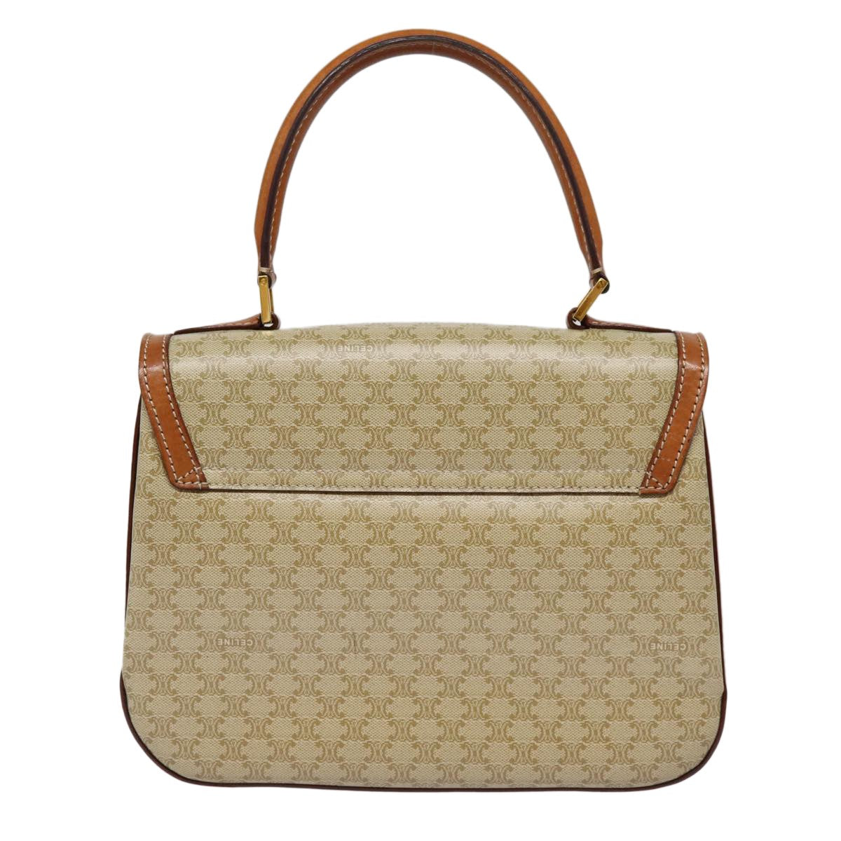 Celine Vintage Convertible Top Handle Bag Macadam Coated Canvas Beige Canvas Handbag (Authentic Pre-Loved)