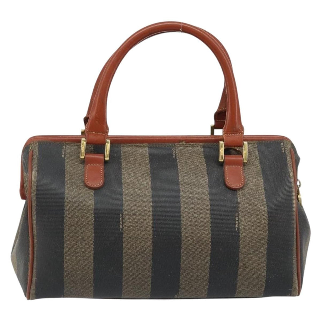 Fendi Vintage Pequin Convertible Boston Bag Coated Canvas Brown Canvas Handbag (Authentic Pre-Loved)