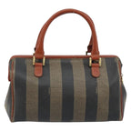 Fendi Vintage Pequin Convertible Boston Bag Coated Canvas Brown Canvas Handbag (Authentic Pre-Loved)