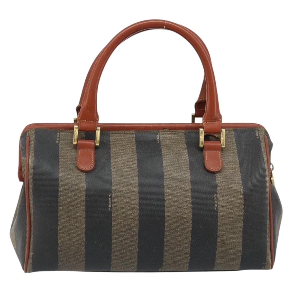 Fendi Vintage Pequin Convertible Boston Bag Coated Canvas Brown Canvas Handbag (Authentic Pre-Loved)
