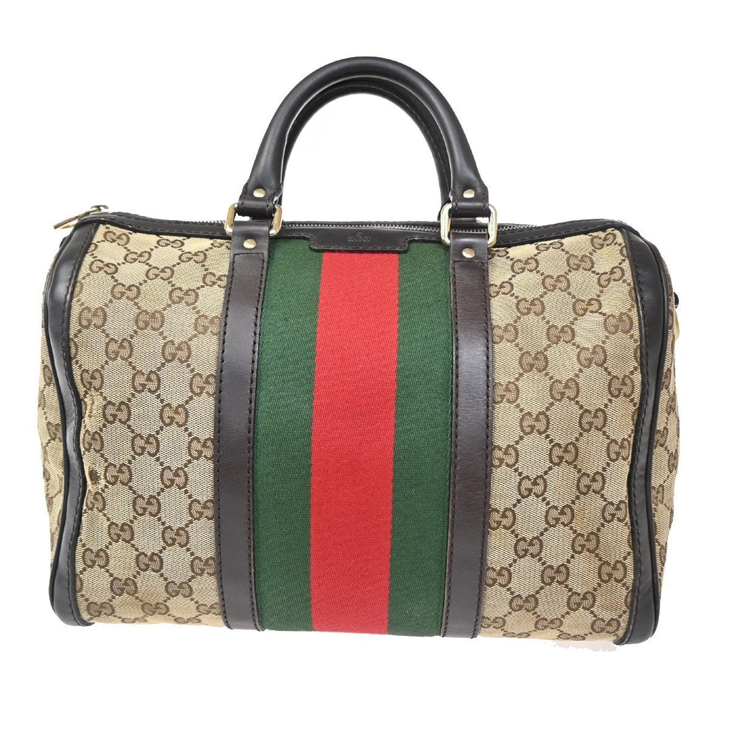 Gucci Vintage Web Boston Bag Gg Canvas Brown Canvas Handbag (Authentic Pre-Loved)