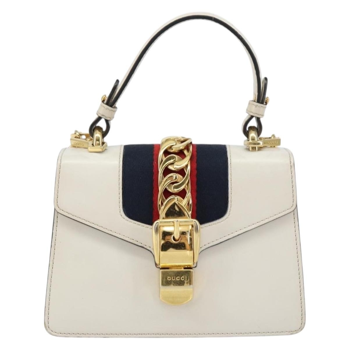 Gucci Sylvie Top Handle Bag Leather White Leather Handbag (Authentic Pre-Loved)