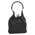 Gucci Vintage Bamboo Shoulder Bag Leather Black Leather Handbag (Authentic Pre-Loved)