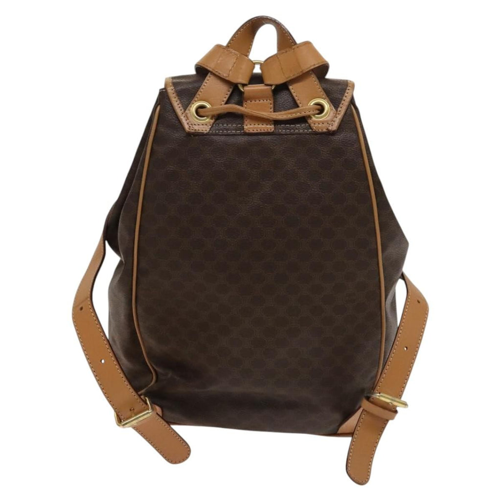 Celine Vintage Drawstring Flap Backpack Macadam Coated Canvas Brown Canvas Backpack Bag (Authentic Pre-Loved)