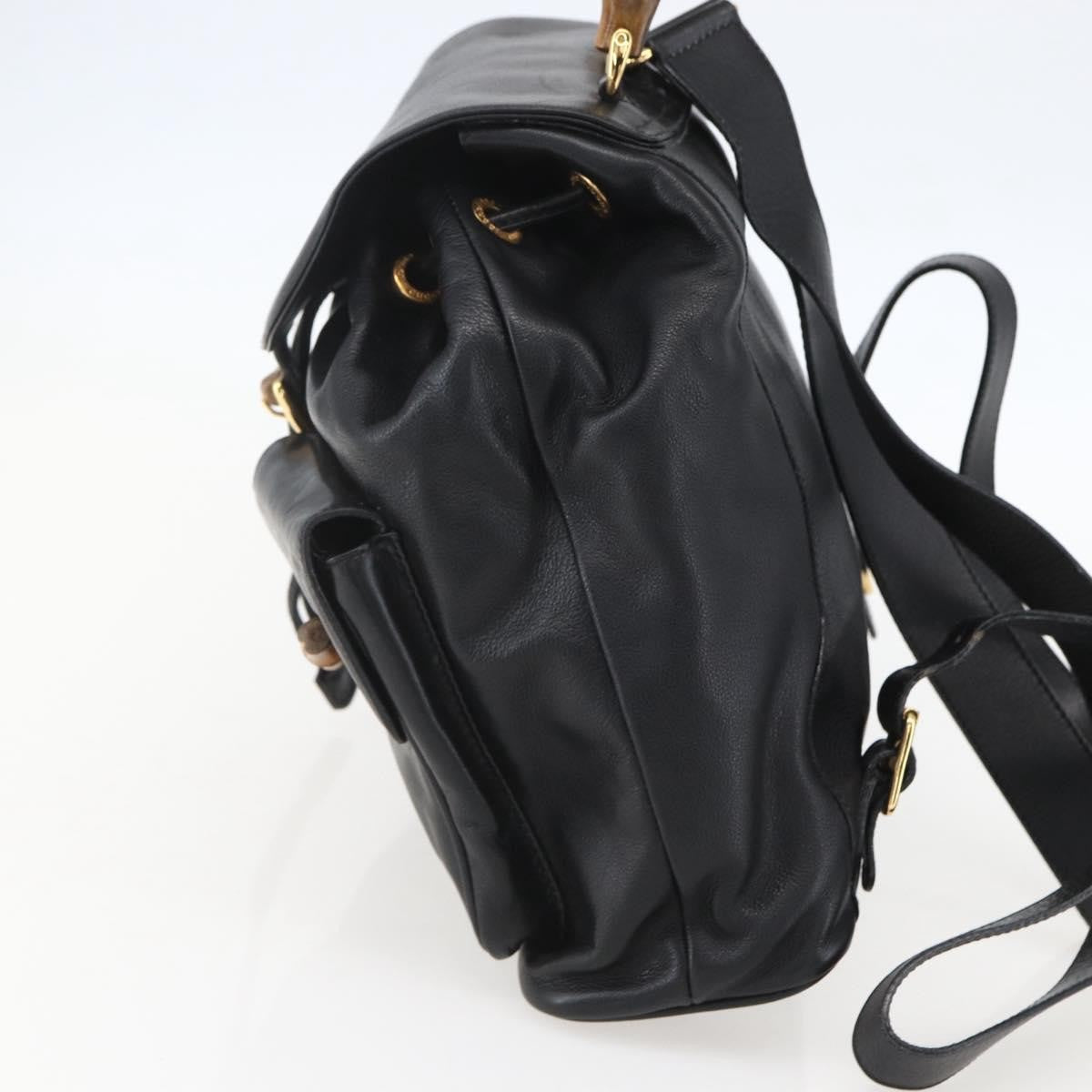 Gucci Vintage Bamboo Backpack Leather Black Leather Backpack Bag (Authentic Pre-Loved)