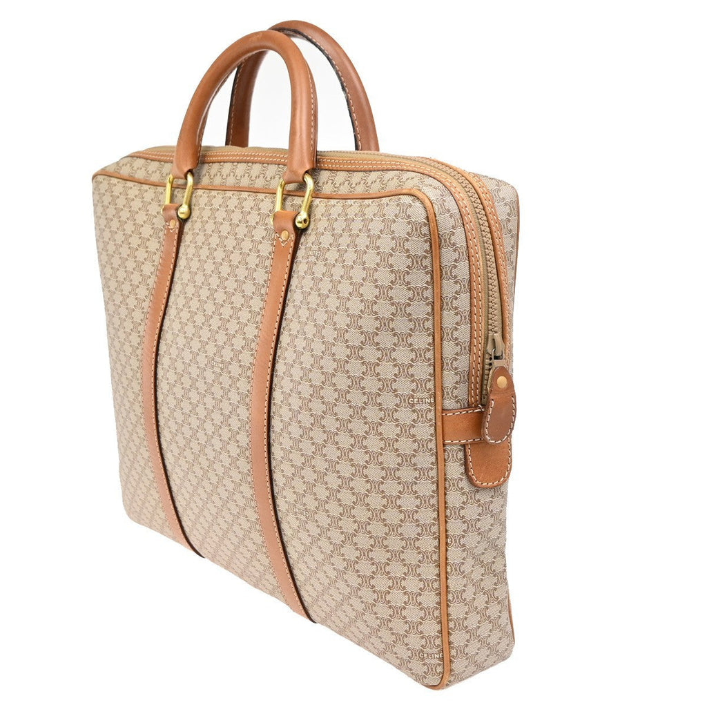 Celine Macadam Briefcase Canvas And Leather Brown Canvas Briefcase Bag (Authentic Pre-Loved)