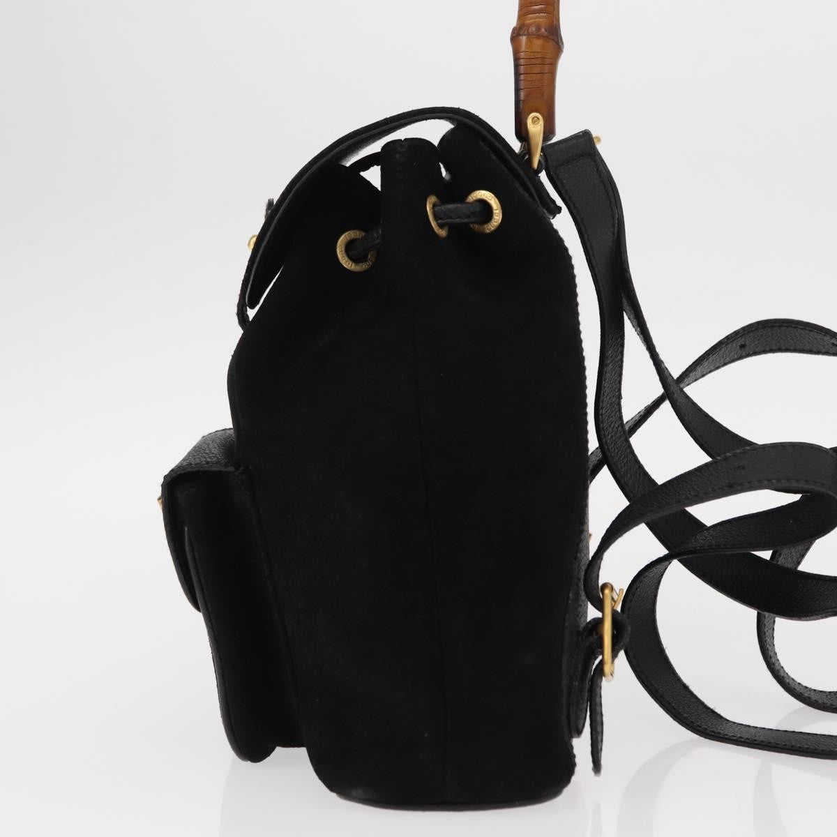 Gucci Vintage Bamboo Backpack Suede Black Suede Backpack Bag (Authentic Pre-Loved)