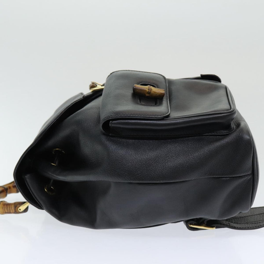 Gucci Vintage Bamboo Backpack Leather Black Leather Backpack Bag (Authentic Pre-Loved)
