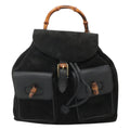 Gucci Vintage Bamboo Backpack Suede And Leather Black Suede Backpack Bag (Authentic Pre-Loved)
