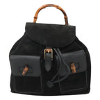 Gucci Vintage Bamboo Backpack Suede And Leather Black Suede Backpack Bag (Authentic Pre-Loved)