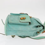 Gucci Vintage Bamboo Backpack Suede Green Suede Backpack Bag (Authentic Pre-Loved)