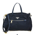 Prada Zip Convertible Shopping Tote Tessuto With Saffiano Leather Navy Nylon Handbag (Authentic Pre-Loved)