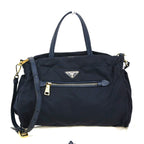Prada Zip Convertible Shopping Tote Tessuto With Saffiano Leather Navy Nylon Handbag (Authentic Pre-Loved)