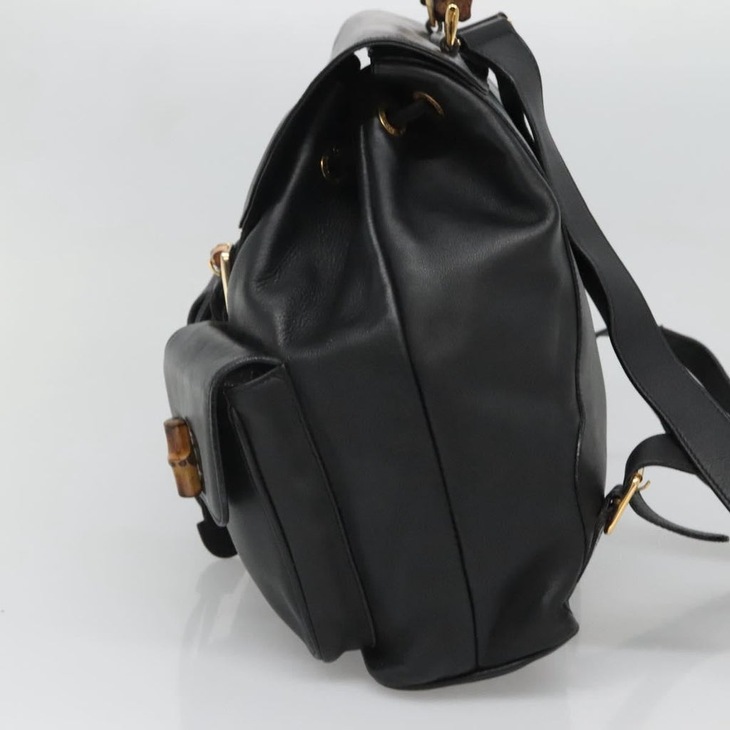 Gucci Vintage Bamboo Backpack Leather Black Leather Backpack Bag (Authentic Pre-Loved)