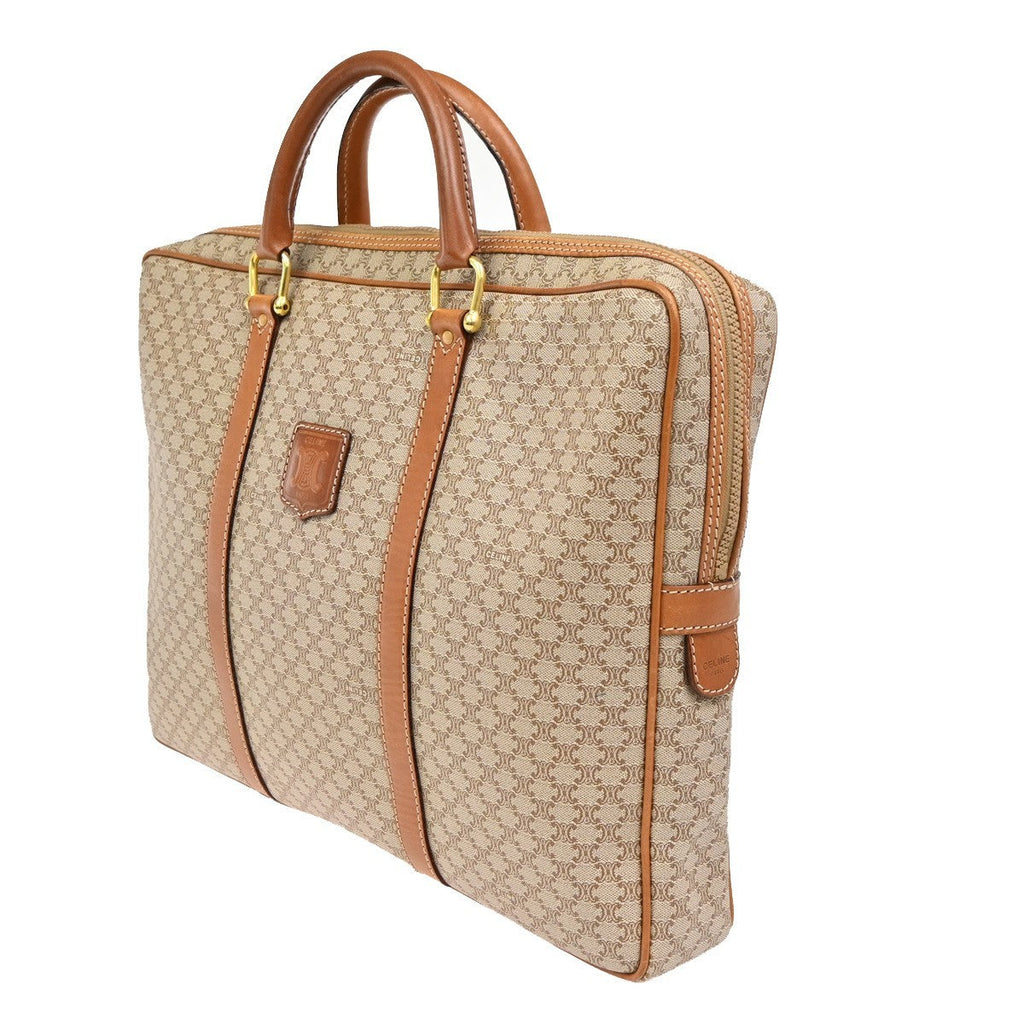 Celine Macadam Briefcase Canvas And Leather Brown Canvas Briefcase Bag (Authentic Pre-Loved)