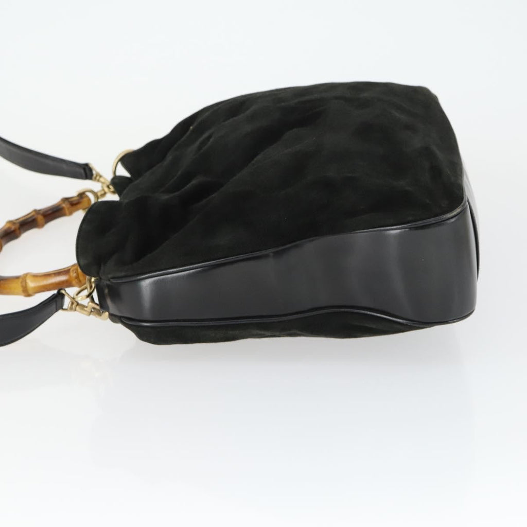 Gucci Vintage Bamboo Hobo Suede Black Suede Handbag (Authentic Pre-Loved)