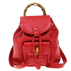 Gucci Vintage Bamboo Backpack Leather Red Leather Backpack Bag (Authentic Pre-Loved)