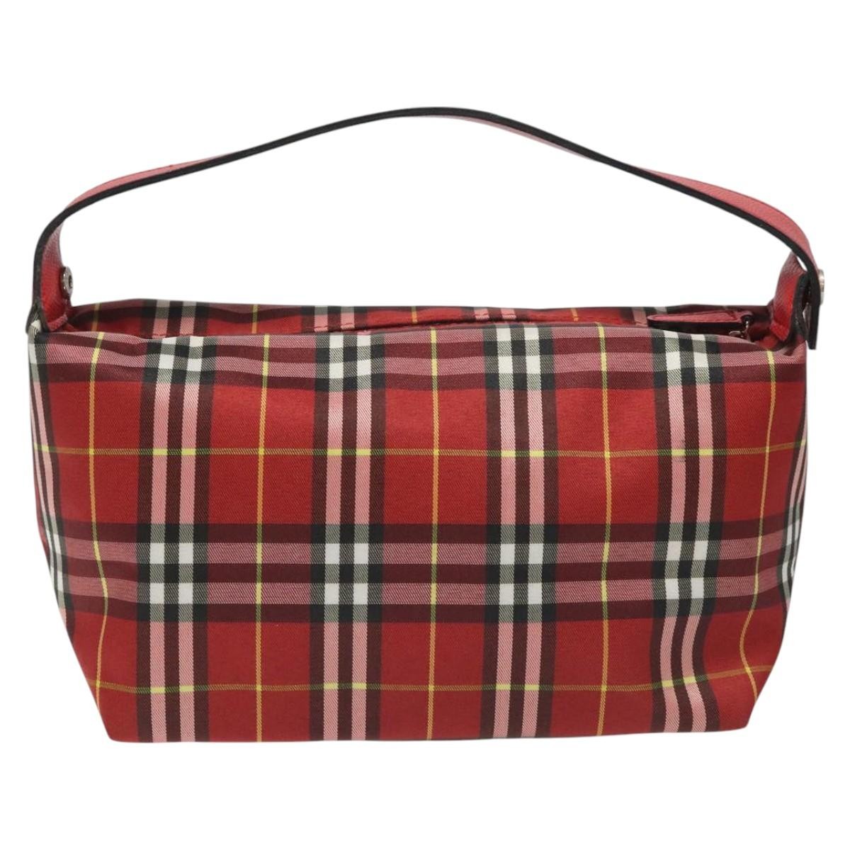 Burberry Nova Check Handbag Leather And Nylon Red Nylon Handbag (Authentic Pre-Loved)