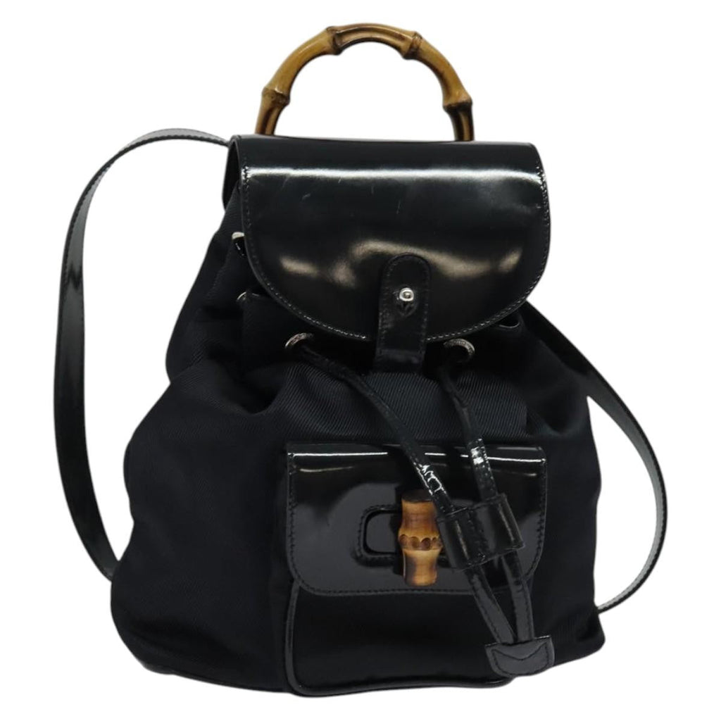 Gucci Vintage Bamboo Backpack Nylon And Patent Leather Black Nylon Backpack Bag (Authentic Pre-Loved)