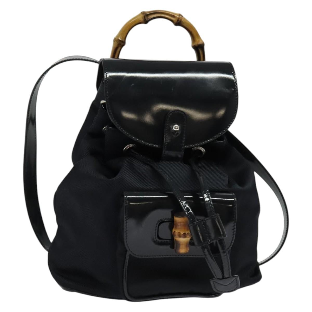Gucci Vintage Bamboo Backpack Nylon And Patent Leather Black Nylon Backpack Bag (Authentic Pre-Loved)