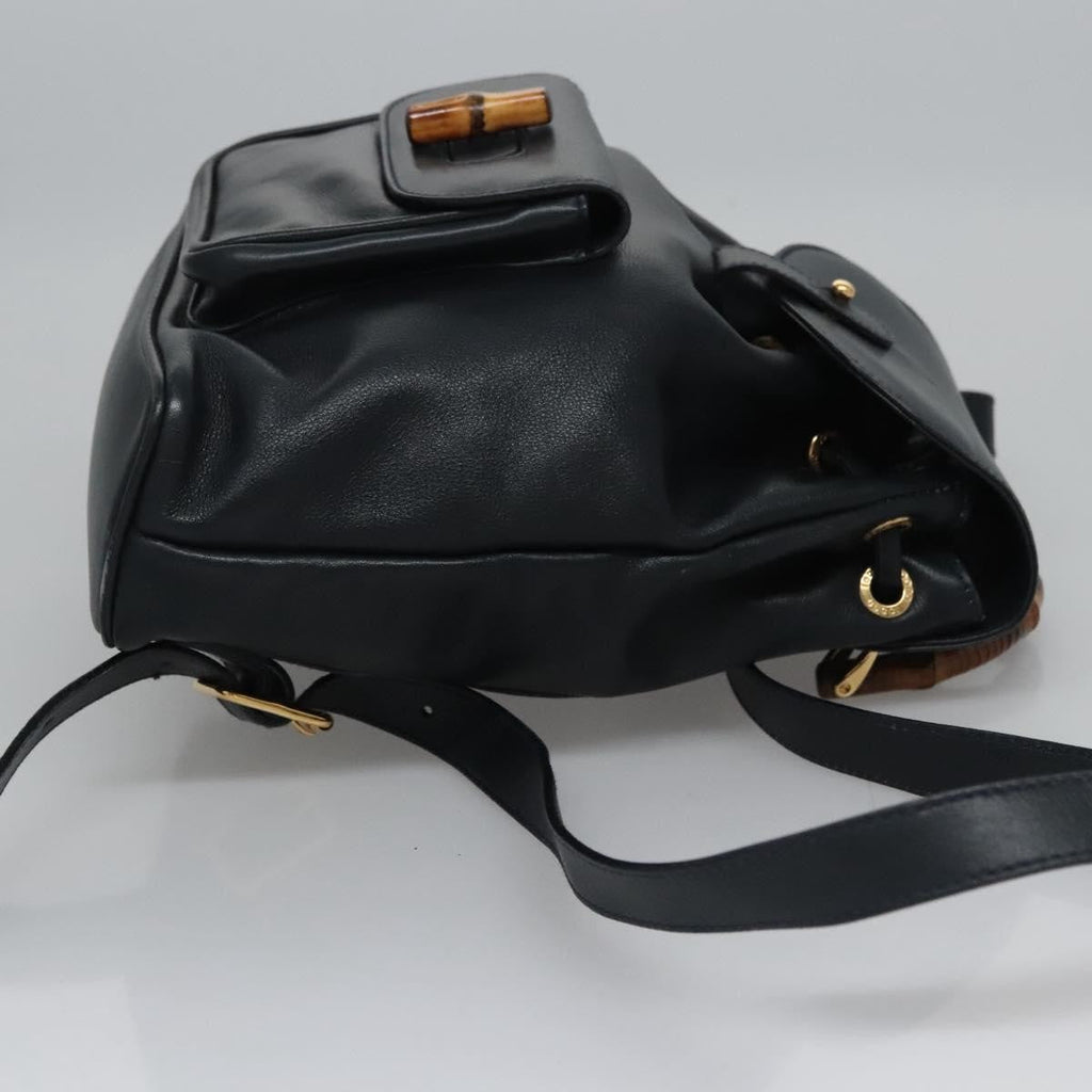 Gucci Vintage Bamboo Backpack Leather Black Leather Backpack Bag (Authentic Pre-Loved)