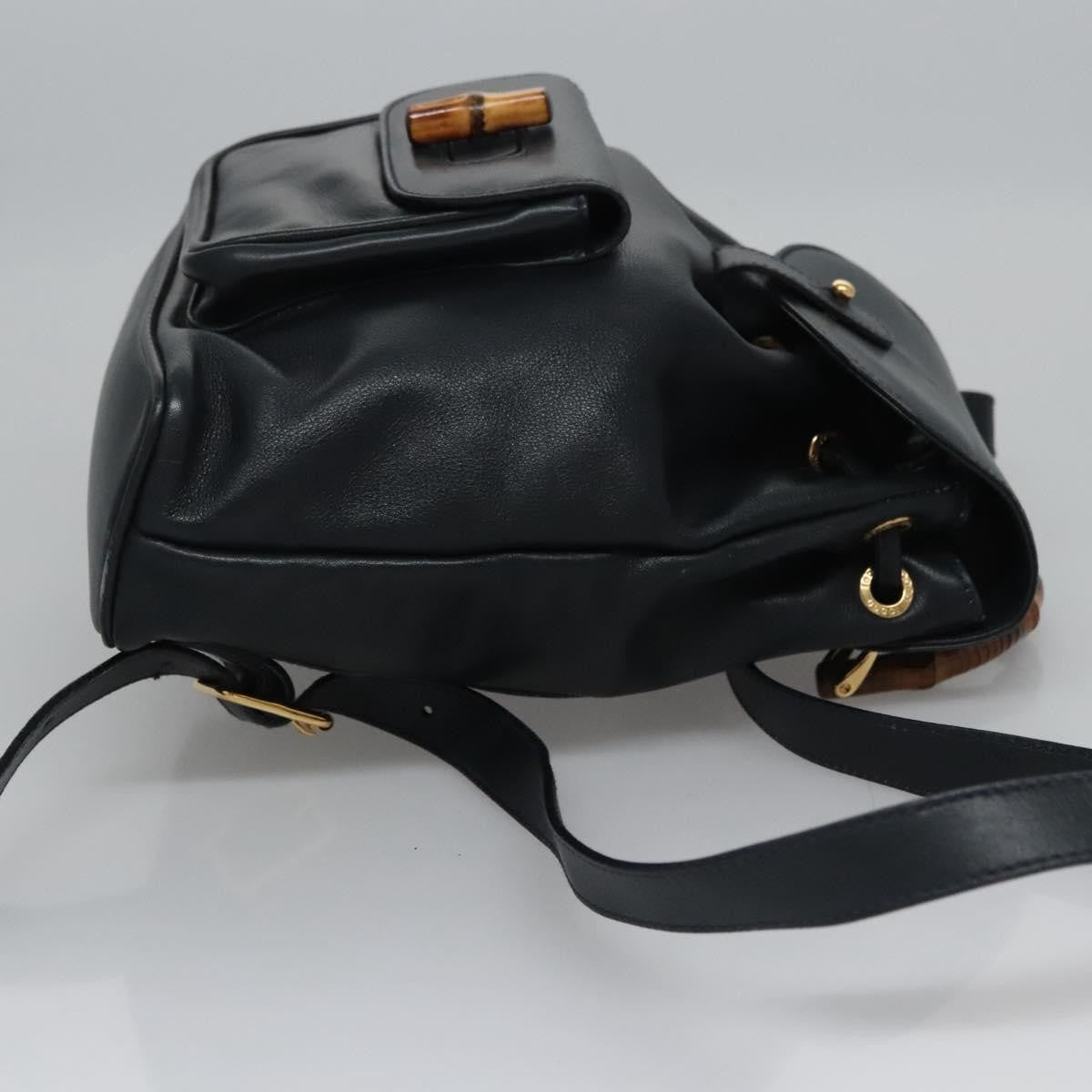 Gucci Vintage Bamboo Backpack Leather Black Leather Backpack Bag (Authentic Pre-Loved)