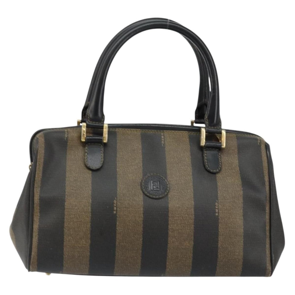 Fendi Vintage Pequin Boston Bag Coated Canvas Black Canvas Bag (Authentic Pre-Loved)