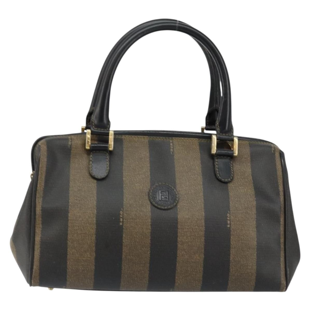 Fendi Vintage Pequin Boston Bag Coated Canvas Black Canvas Bag (Authentic Pre-Loved)