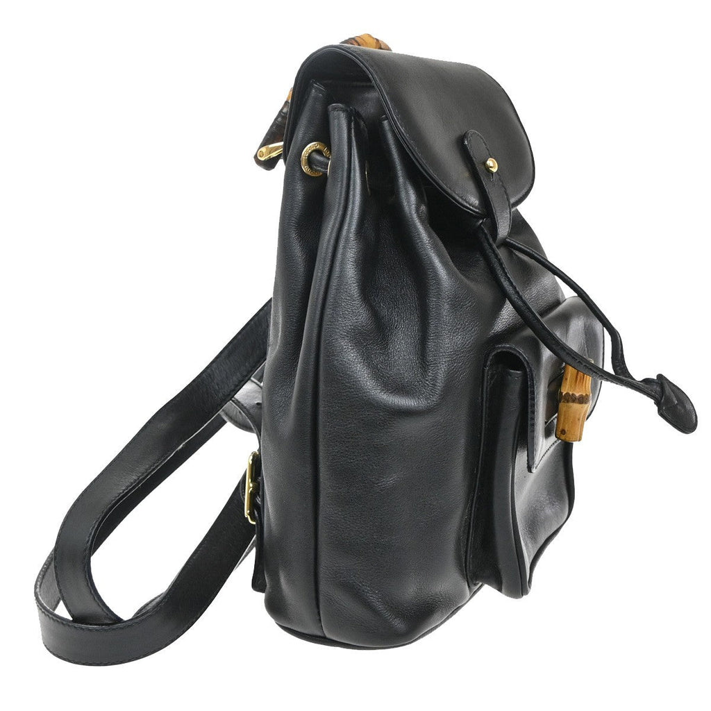 Gucci Vintage Bamboo Backpack Leather Black Leather Backpack Bag (Authentic Pre-Loved)
