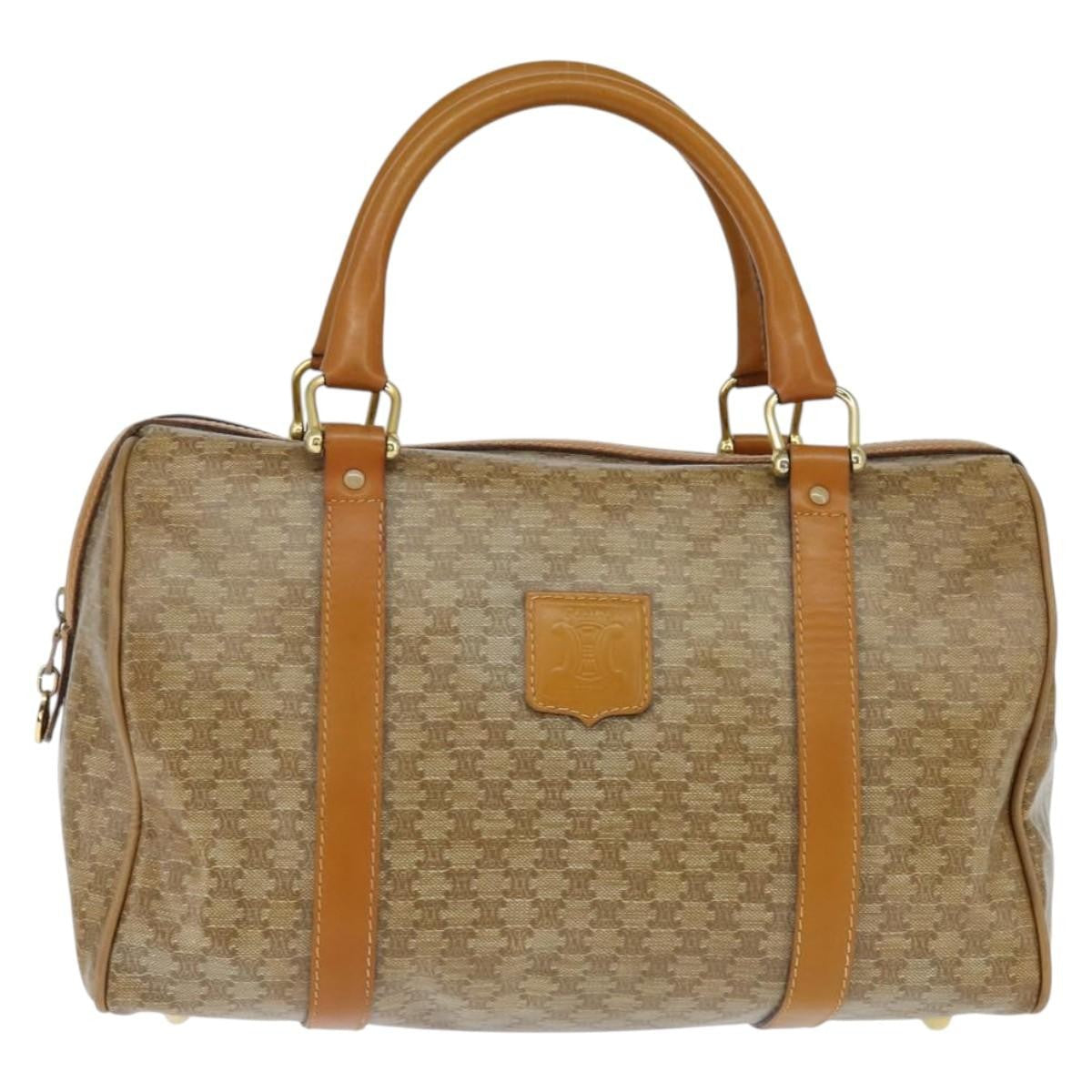 Celine Vintage Duffle Bag Macadam Coated Canvas Beige Canvas Handbag (Authentic Pre-Loved)