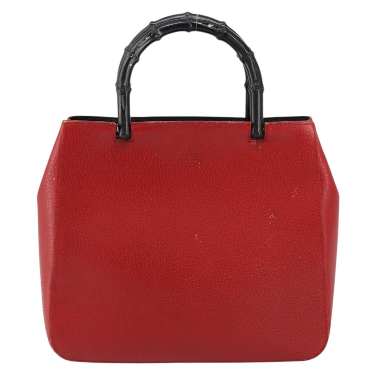 Gucci Vintage Bamboo Handle Bag Leather Red Leather Handbag (Authentic Pre-Loved)