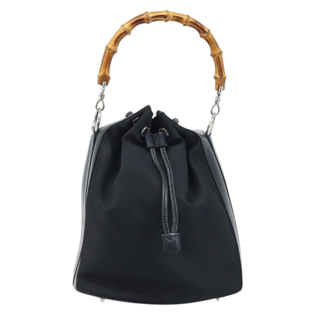 Gucci Vintage Bamboo Bucket Bag Nylon And Leather Black Nylon Handbag (Authentic Pre-Loved)