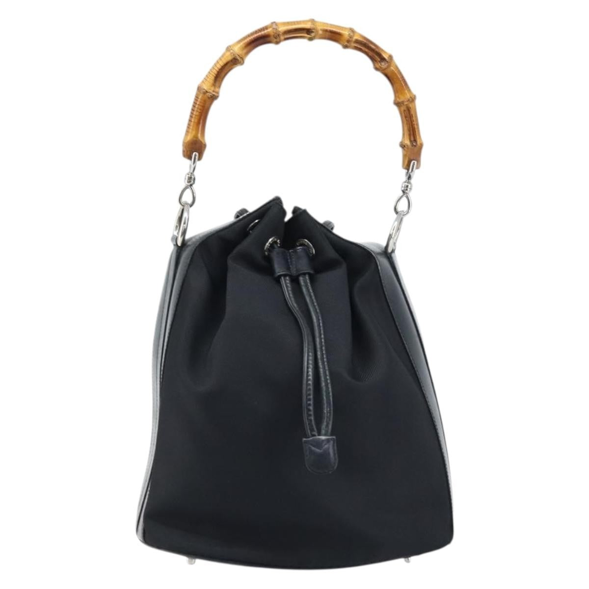 Gucci Vintage Bamboo Bucket Bag Nylon And Leather Black Nylon Handbag (Authentic Pre-Loved)