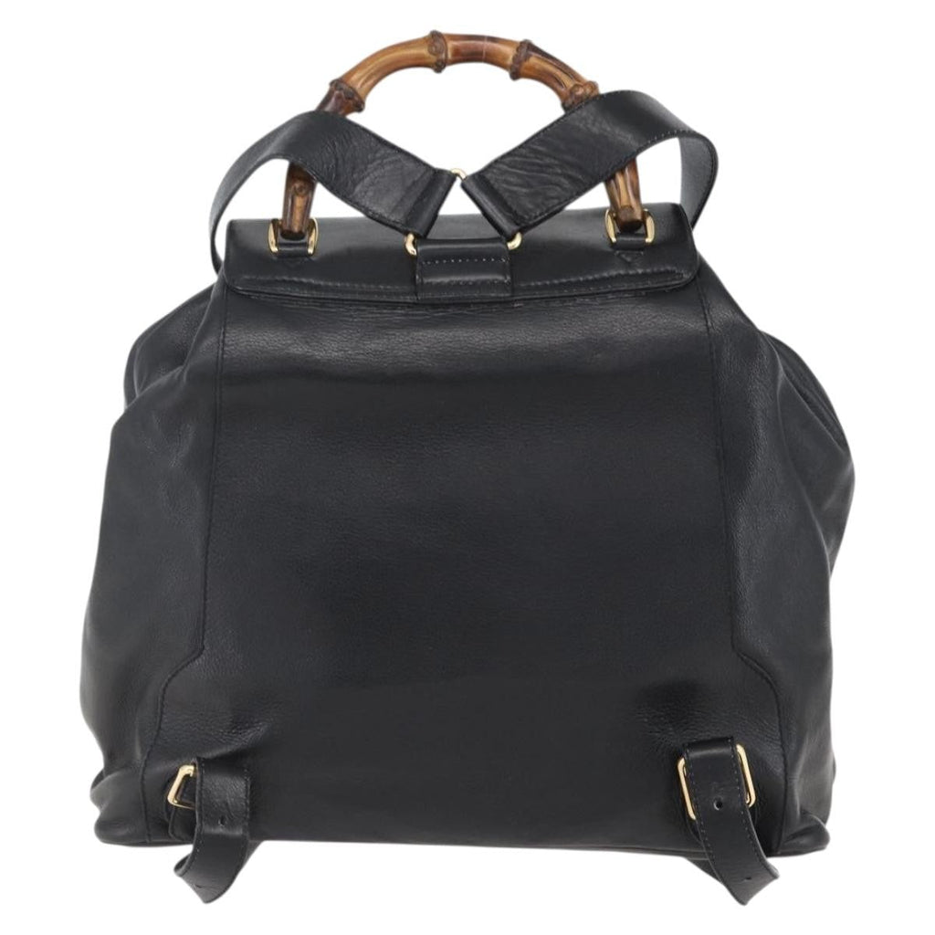 Gucci Vintage Bamboo Backpack Leather Black Leather Backpack Bag (Authentic Pre-Loved)