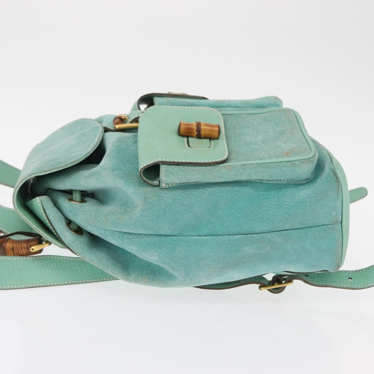 Gucci Vintage Bamboo Backpack Suede Green Suede Backpack Bag (Authentic Pre-Loved)
