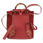 Gucci Vintage Bamboo Backpack Leather Red Leather Backpack Bag (Authentic Pre-Loved)