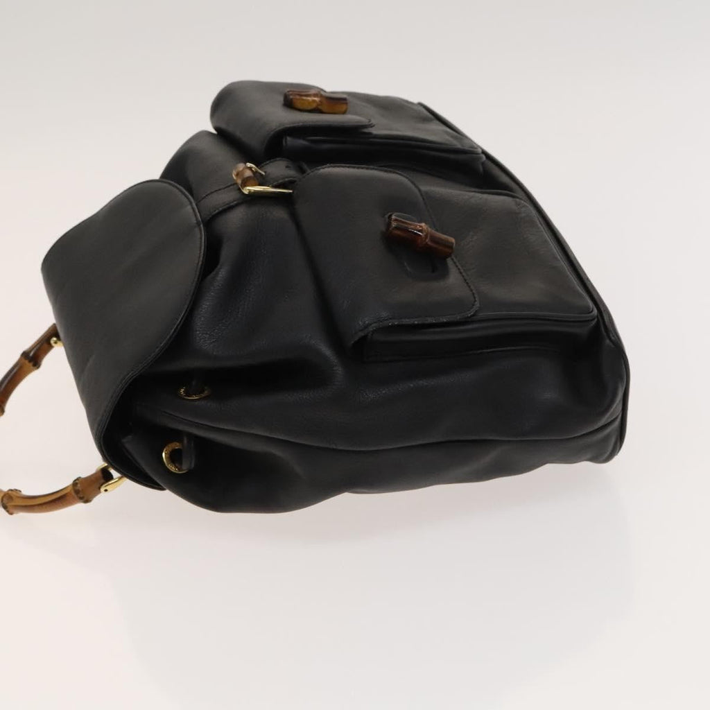Gucci Vintage Bamboo Backpack Leather Black Leather Backpack Bag (Authentic Pre-Loved)