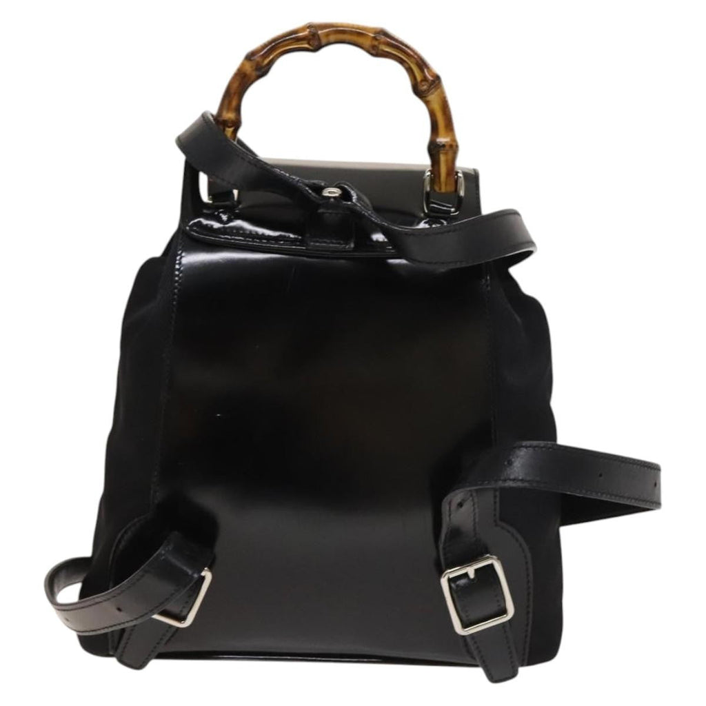 Gucci Vintage Bamboo Backpack Nylon And Patent Leather Black Nylon Backpack Bag (Authentic Pre-Loved)
