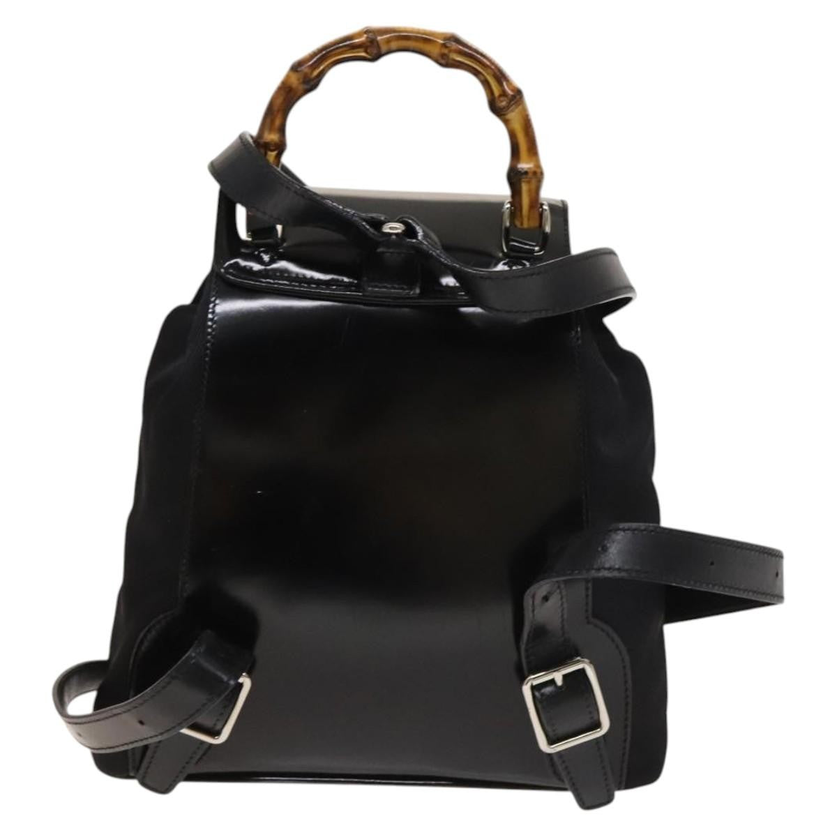 Gucci Vintage Bamboo Backpack Nylon And Patent Leather Black Nylon Backpack Bag (Authentic Pre-Loved)