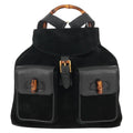 Gucci Vintage Bamboo Backpack Suede Black Suede Backpack Bag (Authentic Pre-Loved)