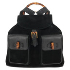 Gucci Vintage Bamboo Backpack Suede Black Suede Backpack Bag (Authentic Pre-Loved)