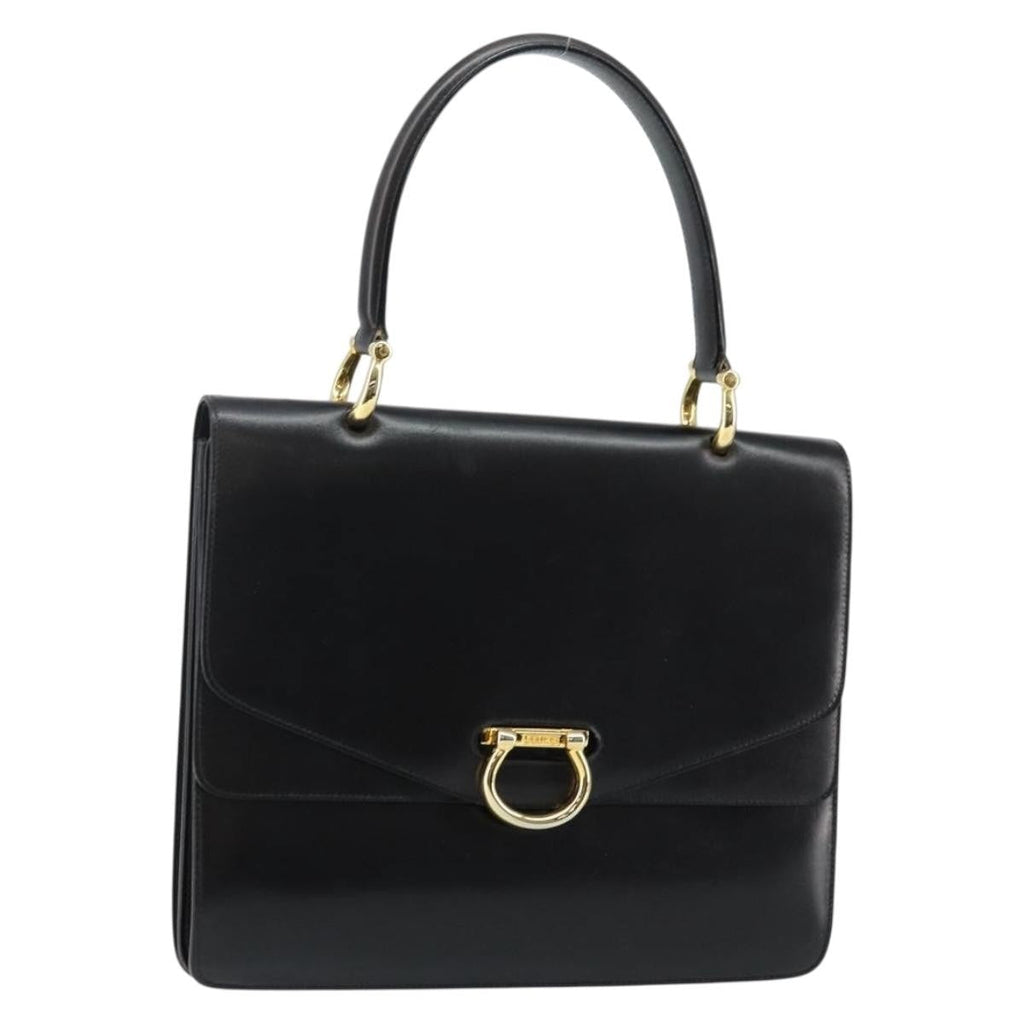 Celine Vintage Top Handle Bag Glazed Leather Black Leather Bag (Authentic Pre-Loved)