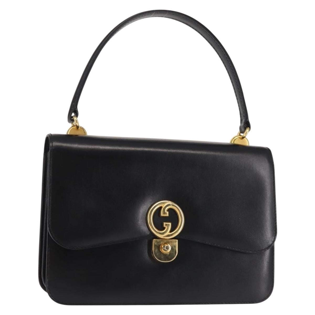 Gucci 1973 Flap Top Handle Bag Leather Black Leather Handbag (Authentic Pre-Loved)