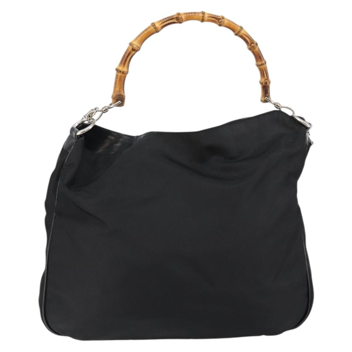 Gucci Vintage Bamboo Handle Open Hobo Nylon Black Nylon Handbag (Authentic Pre-Loved)