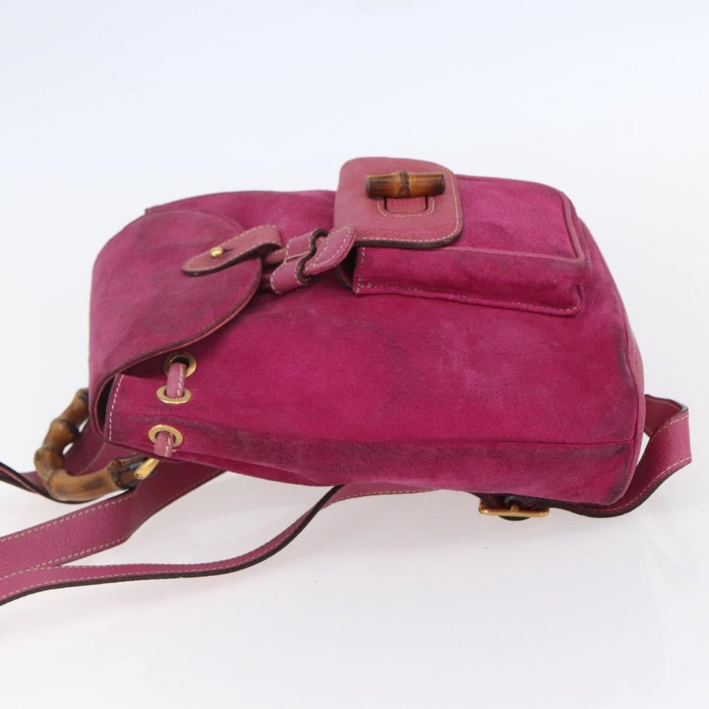 Gucci Vintage Bamboo Backpack Suede Pink Suede Backpack Bag (Authentic Pre-Loved)