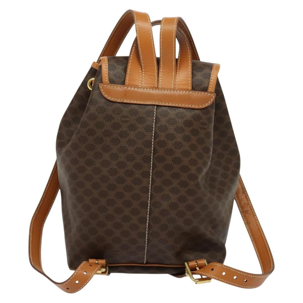 Celine Vintage Macadam Backpack Canvas And Leather Brown Pvc Backpack Bag (Authentic Pre-Loved)
