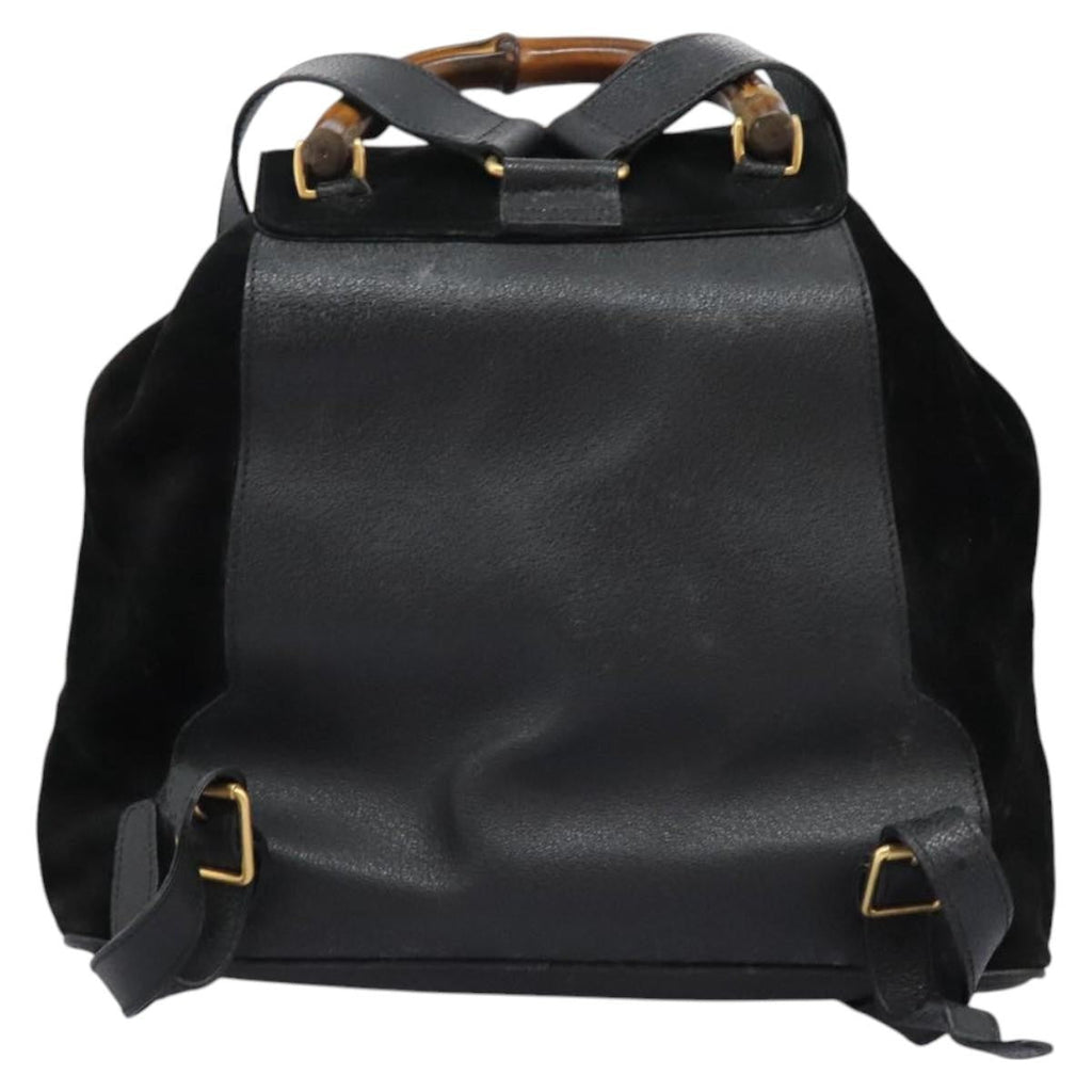 Gucci Vintage Bamboo Backpack Suede And Leather Black Suede Backpack Bag (Authentic Pre-Loved)